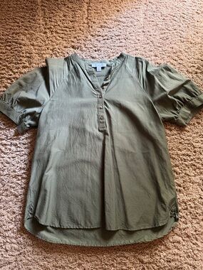Ann Taylor Olive Green Short Sleeve Henley Blouse